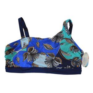 Boutique Swimwear Blue Paisley Print Plus Size 1X Asymmetrical Bikini Top